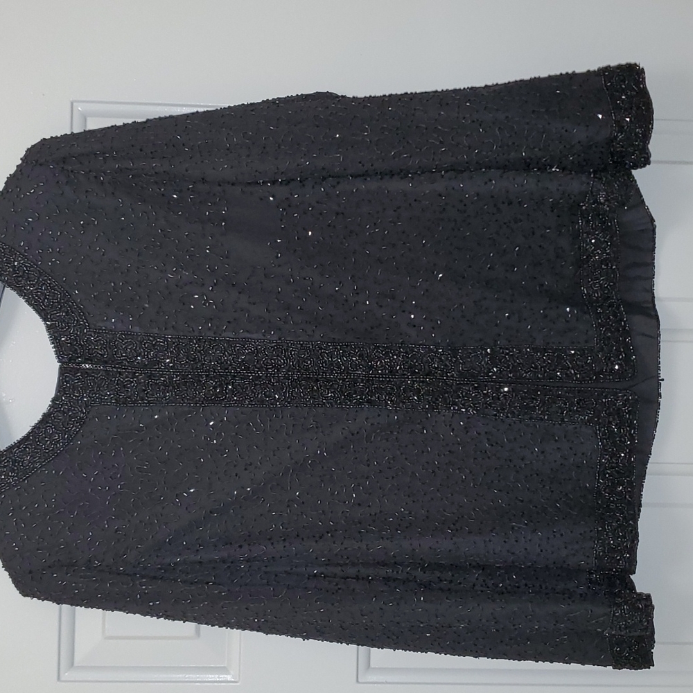 Black Beaded Blazer, 100% Silk lining, size XL